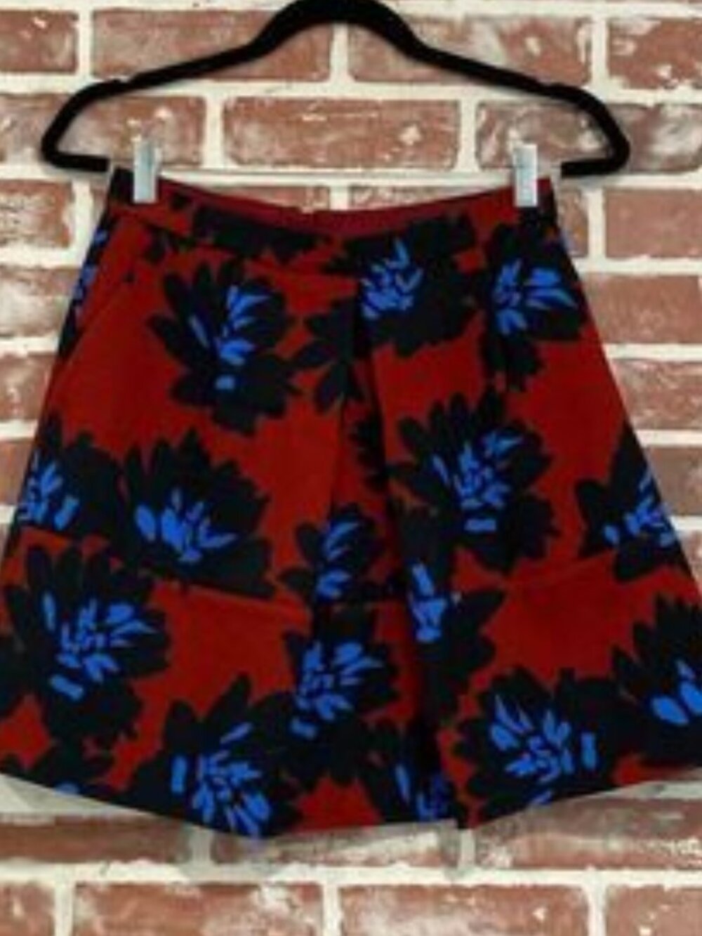 Red Black Blue Floral Casual A Line Mini Skirt Pockets Sz